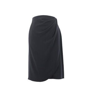 Armani Skirt Sz 10 Black Faux Waterfall Waist Wrap Detail Polyester Unline Skirt